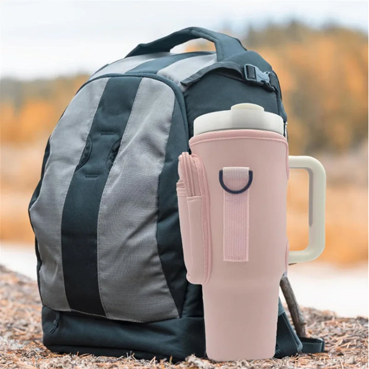 Bolsa para Garrafa de Água com Bolso para Telefone para Stanley Cup 40 oz, Suporte para Garrafa de Água Alça Ajustável Acessórios para Stanley Cup