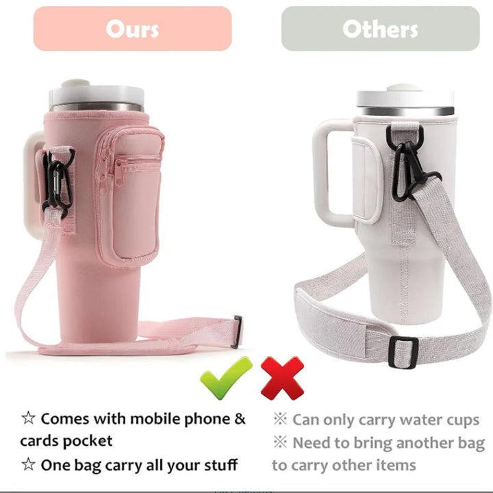 Bolsa para Garrafa de Água com Bolso para Telefone para Stanley Cup 40 oz, Suporte para Garrafa de Água Alça Ajustável Acessórios para Stanley Cup