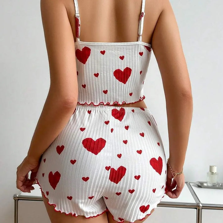 Conjunto de pijamas femininos, roupa de dormir, 2 peças, regata curta e shorts, SML, branco, ventilado, macio, casual, estampa de amor