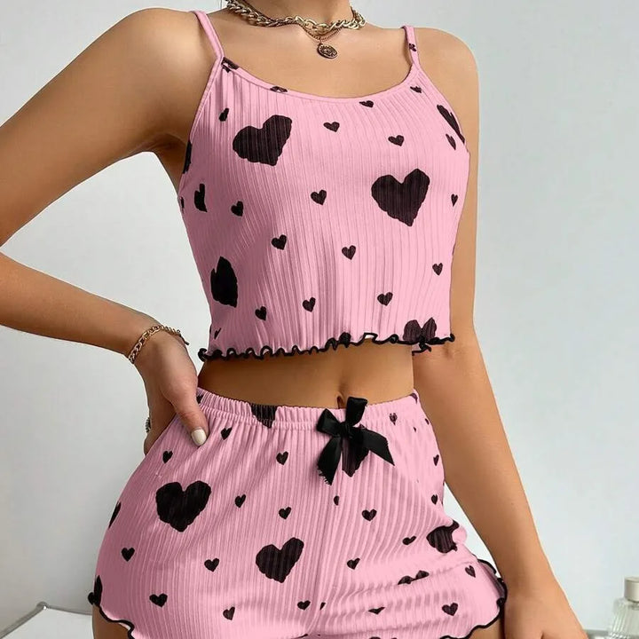 Conjunto de pijamas femininos, roupa de dormir, 2 peças, regata curta e shorts, SML, branco, ventilado, macio, casual, estampa de amor
