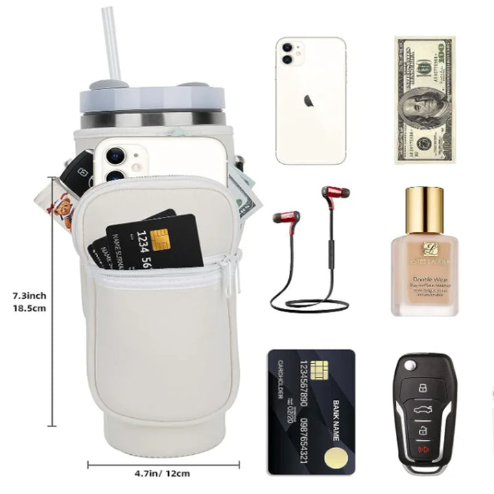 Bolsa para Garrafa de Água com Bolso para Telefone para Stanley Cup 40 oz, Suporte para Garrafa de Água Alça Ajustável Acessórios para Stanley Cup