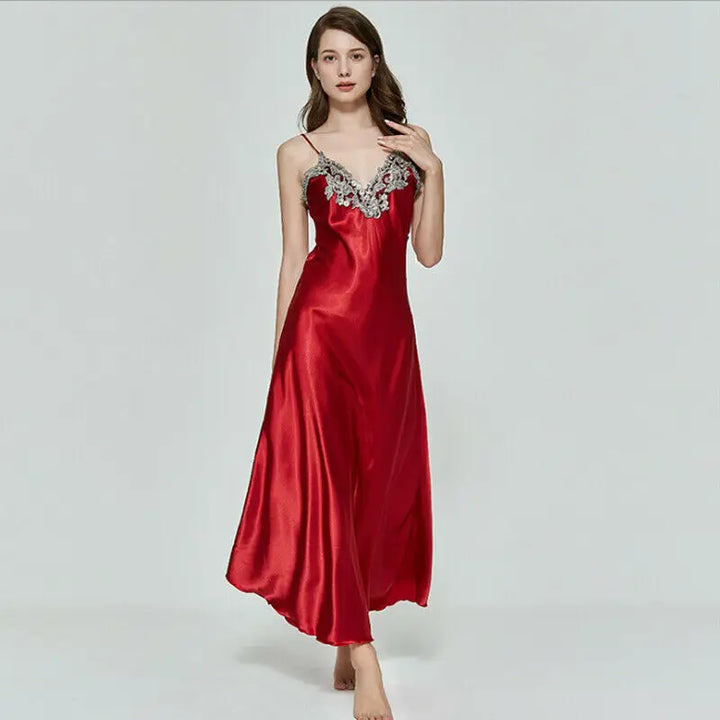 Mulheres Oversize Cetim V-Neck Camisola Longa Renda De Seda Lingerie Sexy Camisola Pijamas Robe Vestido Babydoll Roupa Interior