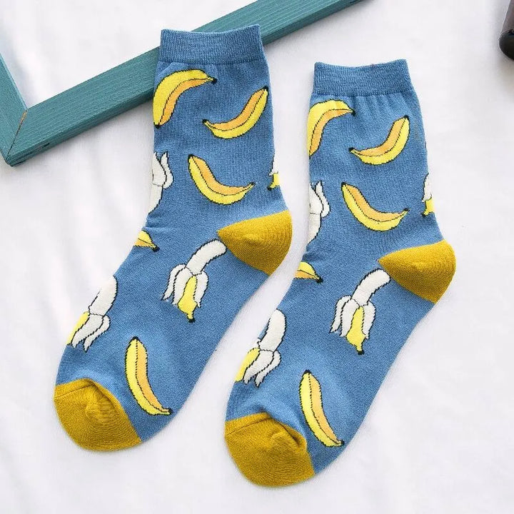 Meias femininas engraçadas primavera outono meias de desenho animado abacate limão melancia pêssego morango banana algodão harajuku meias casuais