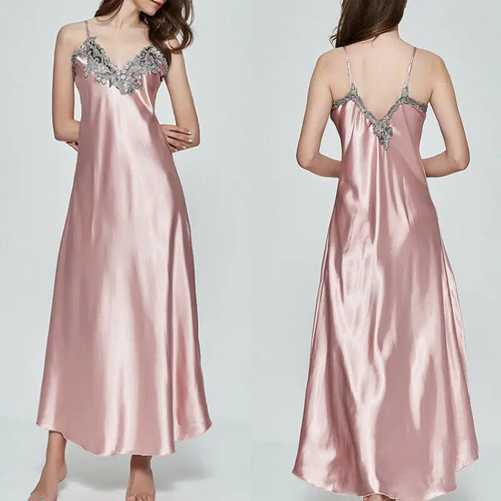 Mulheres Oversize Cetim V-Neck Camisola Longa Renda De Seda Lingerie Sexy Camisola Pijamas Robe Vestido Babydoll Roupa Interior