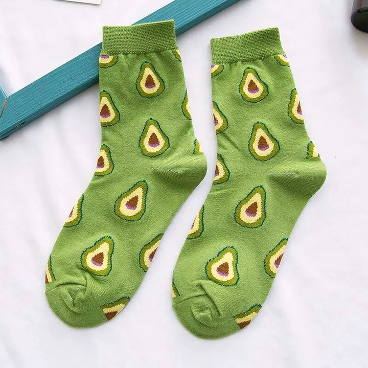 Meias femininas engraçadas primavera outono meias de desenho animado abacate limão melancia pêssego morango banana algodão harajuku meias casuais