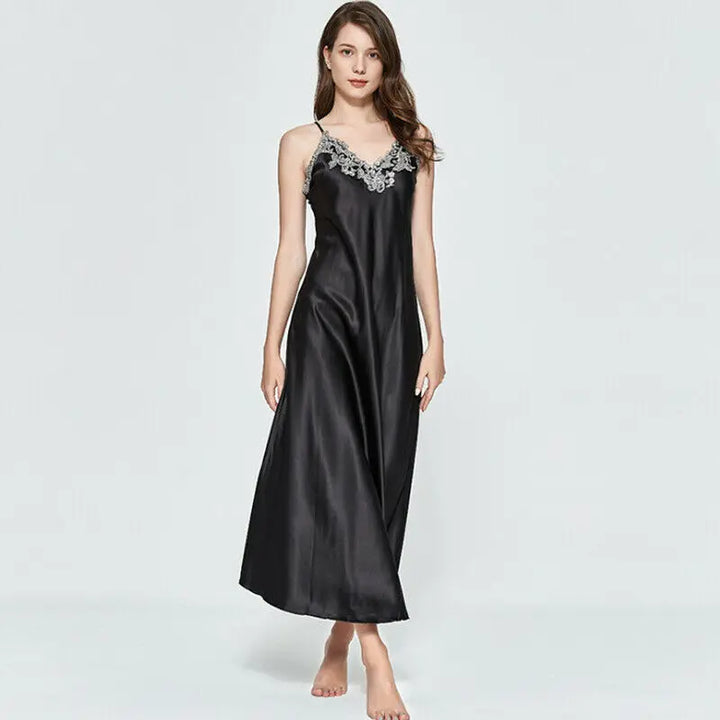 Mulheres Oversize Cetim V-Neck Camisola Longa Renda De Seda Lingerie Sexy Camisola Pijamas Robe Vestido Babydoll Roupa Interior