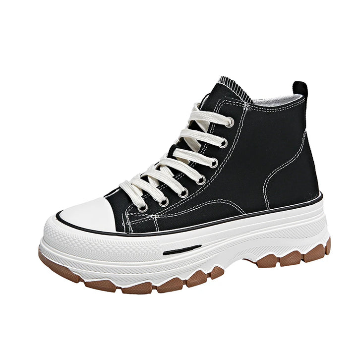 Tênis feminino cano alto com cadarço casual plataforma altura lona antiderrapante resistente ao desgaste 2024 primavera sapatos vulcanizados femininos