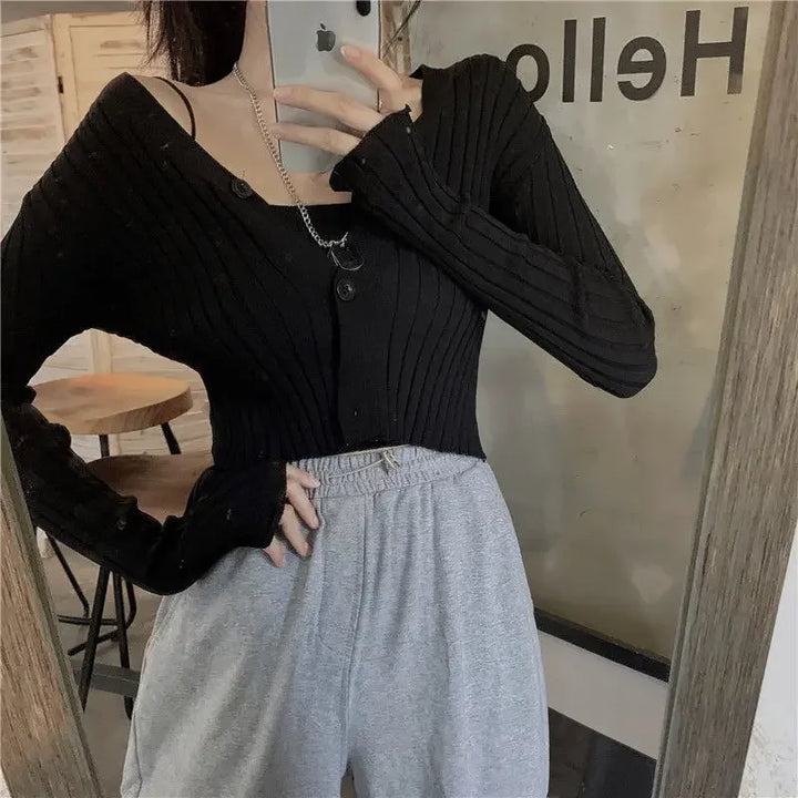 Mulher Suéteres Cardigan Terno Feminino Pequeno Sling Malha Cardigan Conjunto de Duas Peças Top