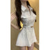 Vestido de camisa branca feminino design sensacional emagrecimento cintura alta calças curtas conjunto pequeno ence cintura franzida primavera 2025