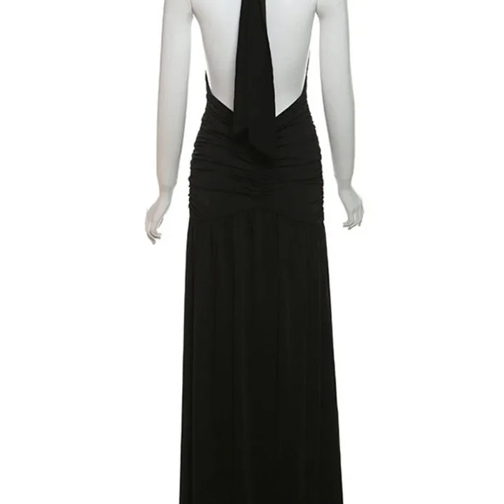 Vestido longo feminino de verão com decote em V profundo, cintura alta, pregas, decote halter, bandagem, costas nuas, túnicas, fenda, branco, festa, vestidos de noite