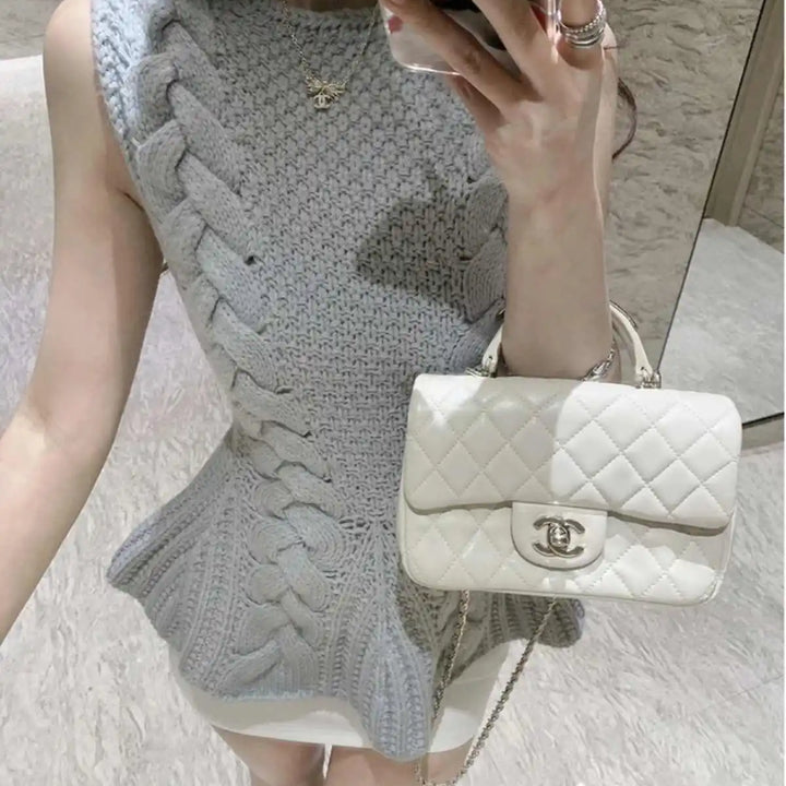 Colete feminino de malha sem mangas, cintura cingida, mini saia, design, primavera, outono, casual, solto, cor sólida, top