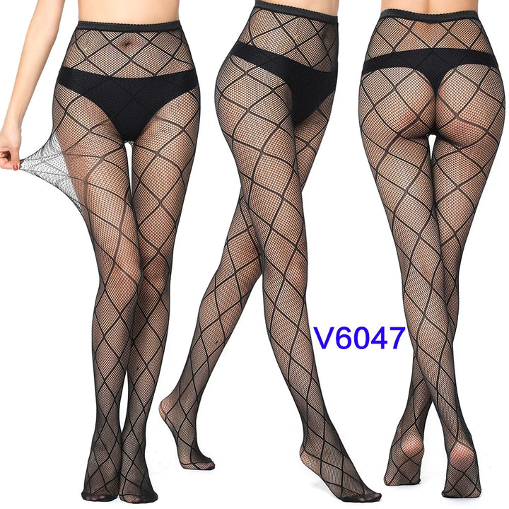 Meias-calças femininas sexy arrastão, trama jacquard, sem costura, fios, ligas, malha de peixe, meias pretas, aranha, renda gótica