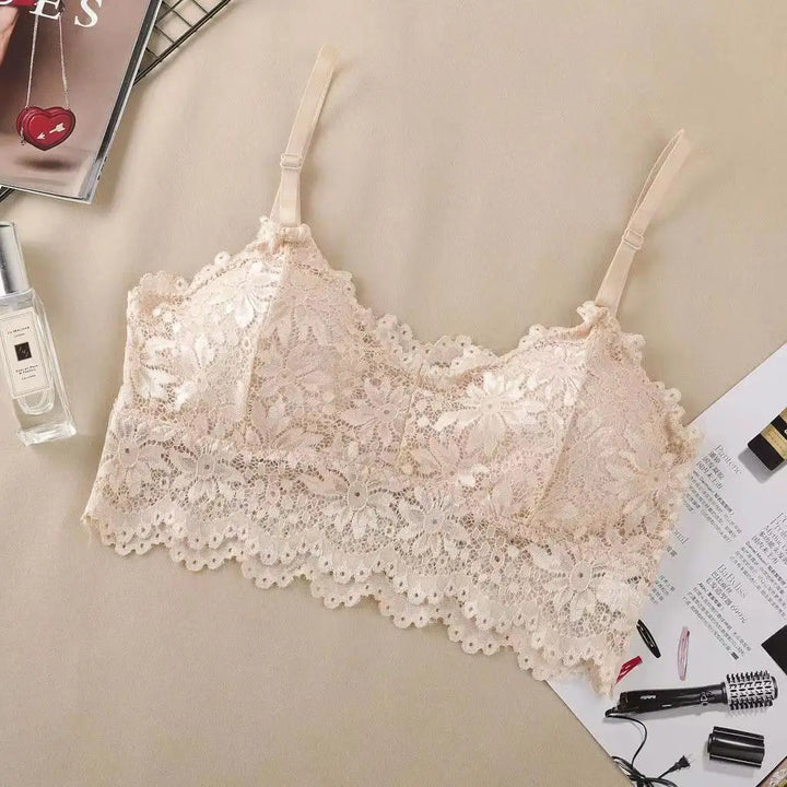 Sutiãs de renda com flores femininos, top confortável, bralette, cor sólida, roupa íntima sexy, colete, feminino, vazado, lingerie sem fio, sutiã sem costura