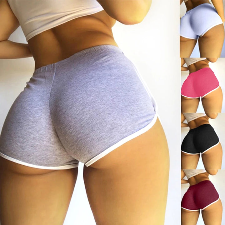 Shorts esportivos femininos de cintura média, slim fit, calças curtas elásticas altas para o verão, feminino, para corrida, exercícios, praia, calças curtas