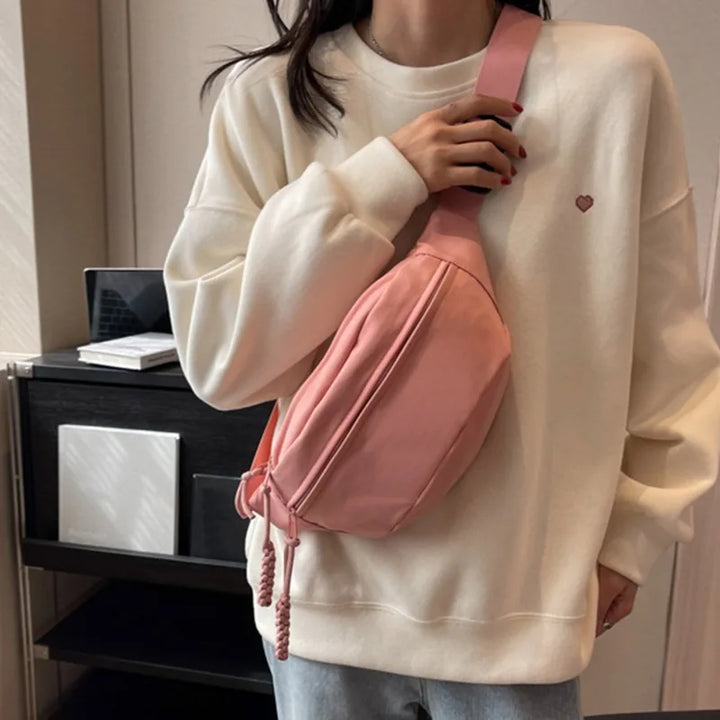 Bolsa de cintura feminina nova lona lazer portátil zíper estilo coreano bolsa de peito de lona bolsa de ombro bolsa de cintura esportiva