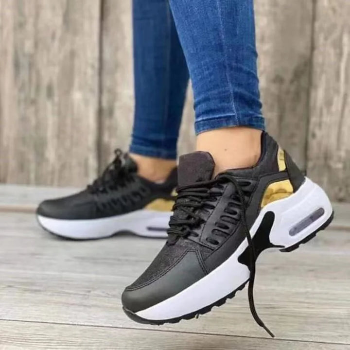 Sapatos femininos primavera e outono novos sapatos casuais respiráveis ​​de malha ao ar livre leves antiderrapantes salto cunha tênis de sola grossa