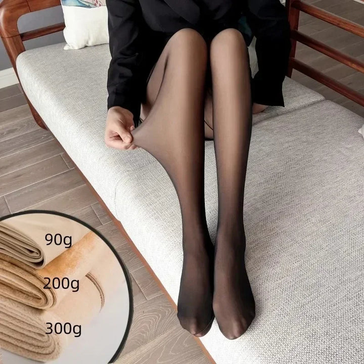 Meias-calças quentes para mulheres, leggings de lã de inverno, meias térmicas femininas, meias-calças com estampa isolada, efeito de pele, calças