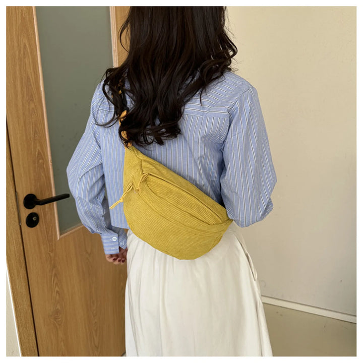 Bolsa de cintura feminina, bolsa de ombro transversal, bolsa de veludo cotelê, bolsa de peito de nicho, bolsa de cinto de banana, bolsa feminina