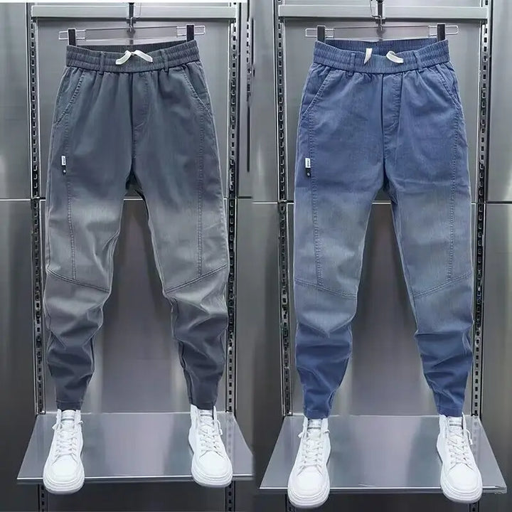 Calça jeans masculina casual solta e luxuosa, estilo boyfriend lavado, para primavera e outono, calça de cowboy casual solta, designer de rua