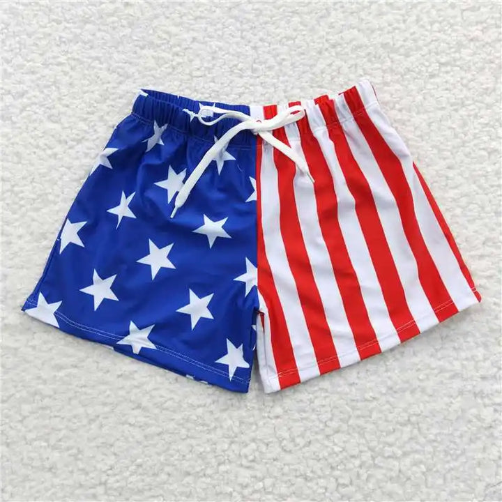 Atacado Bebê Menino Verão Estrelas Listras Roupas Maiô Crianças Swimwear Infantil 4 de Julho Calções de Banho Shorts
