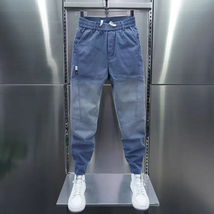 Calça jeans masculina casual solta e luxuosa, estilo boyfriend lavado, para primavera e outono, calça de cowboy casual solta, designer de rua