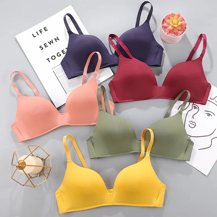 Sutiã sem costura feminino sexy sem aro push up roupa íntima meninas estudantes respirável fino 10 cores sutiãs sutiã feminino respirável franzido