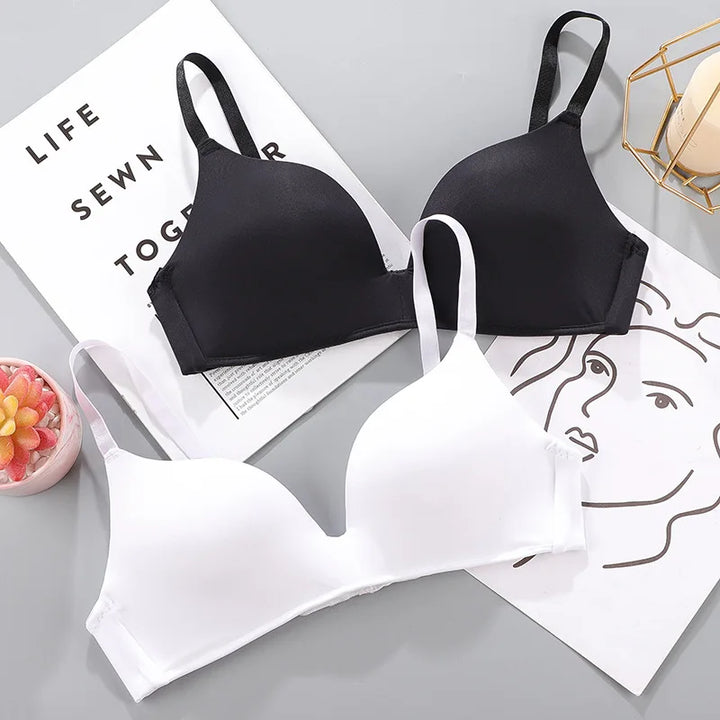 Sutiã sem costura feminino sexy sem aro push up roupa íntima meninas estudantes respirável fino 10 cores sutiãs sutiã feminino respirável franzido