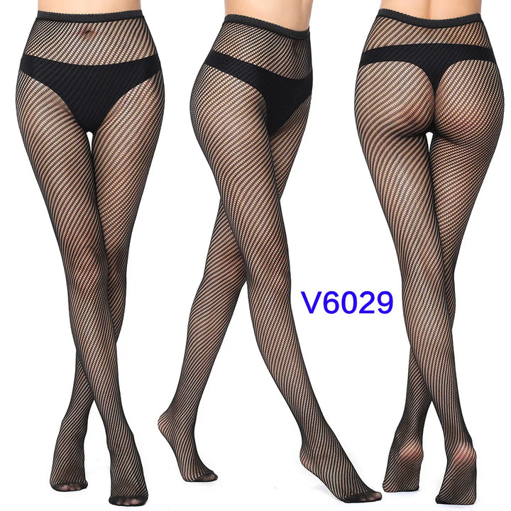 Meias-calças femininas sexy arrastão, trama jacquard, sem costura, fios, ligas, malha de peixe, meias pretas, aranha, renda gótica