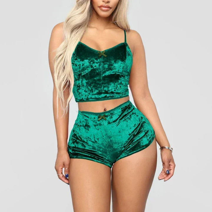 Conjunto de lingerie sexy feminina, roupa de dormir brilhante com óleo, supermacia, curta, sem mangas, top curto, shorts sólidos, conjunto de pijamas, roupa casual