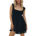 Vestido Babydoll Feminino Sem Costas Jacquard Ilhós Babado Bainha Vestido Vintage Renda Decote Quadrado Babado Busto Cintura Alta A-Line Vestido de Verão