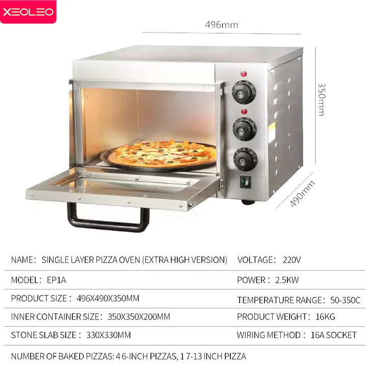 Forno elétrico para pizza XEOLEO de 13 pés, forno torradeira de 2500 W, máquina de assar com uma camada de elevação, forno comercial com pedra