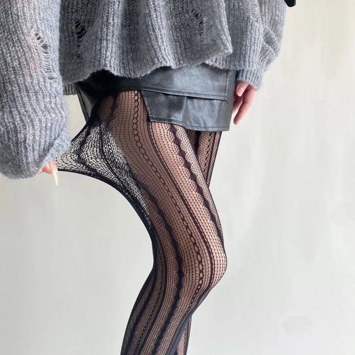 Meias arrastão de cintura alta sexy femininas, meia-calça de malha, meia-calça de malha, jeans rasgado, meias longas, lingerie quente