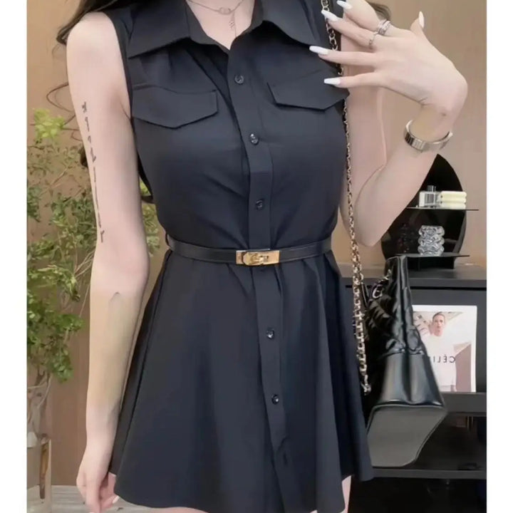 Vestido de camisa branca feminino design sensacional emagrecimento cintura alta calças curtas conjunto pequeno ence cintura franzida primavera 2025