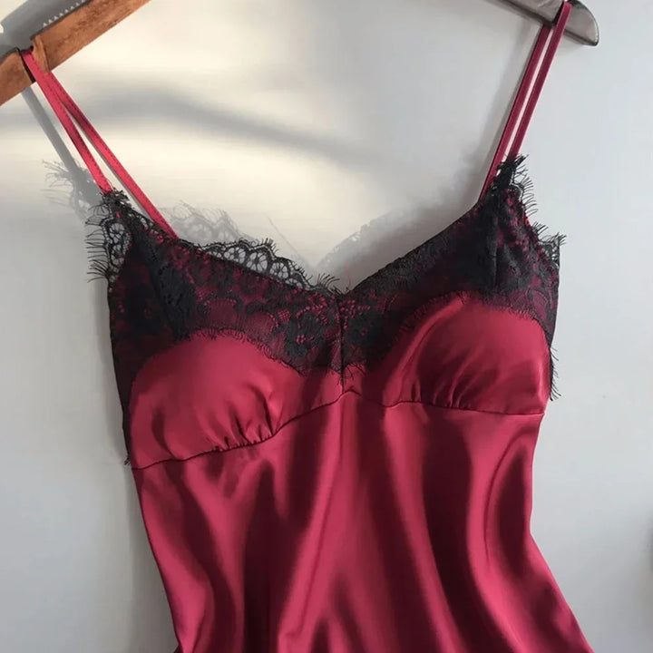 Pijama feminino sexy de seda gelada, conjunto de pijamas com decote em V e renda de cetim elástico, lingerie de seda, conjunto de shorts para dormir sem enchimento