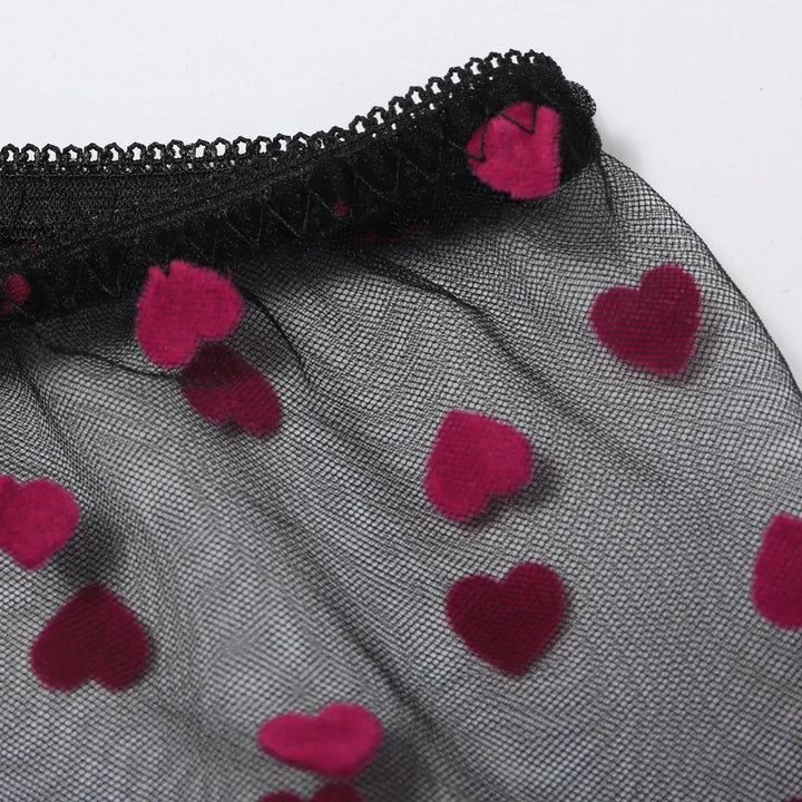 Mulheres Sexy Lingerie Sutiã Tanga Padrão Amor Renda Pijamas Limpe Peito Um Ombro Conjunto de Roupa Interior Shorts Conjunto de Roupa Interior Mulheres