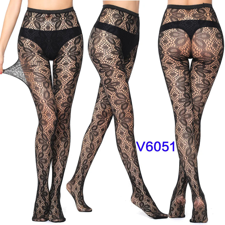 Meias-calças femininas sexy arrastão, trama jacquard, sem costura, fios, ligas, malha de peixe, meias pretas, aranha, renda gótica