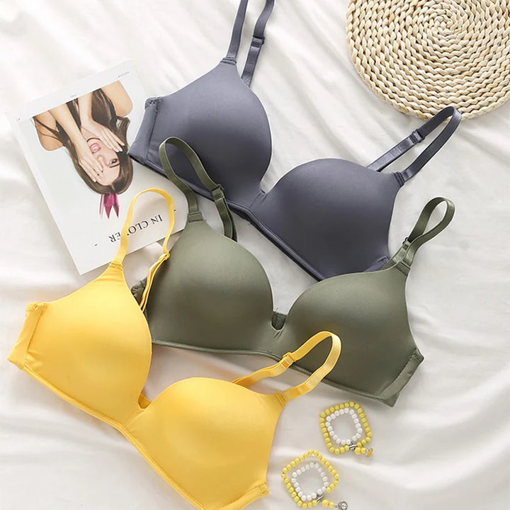 Sutiã sem costura feminino sexy sem aro push up roupa íntima meninas estudantes respirável fino 10 cores sutiãs sutiã feminino respirável franzido