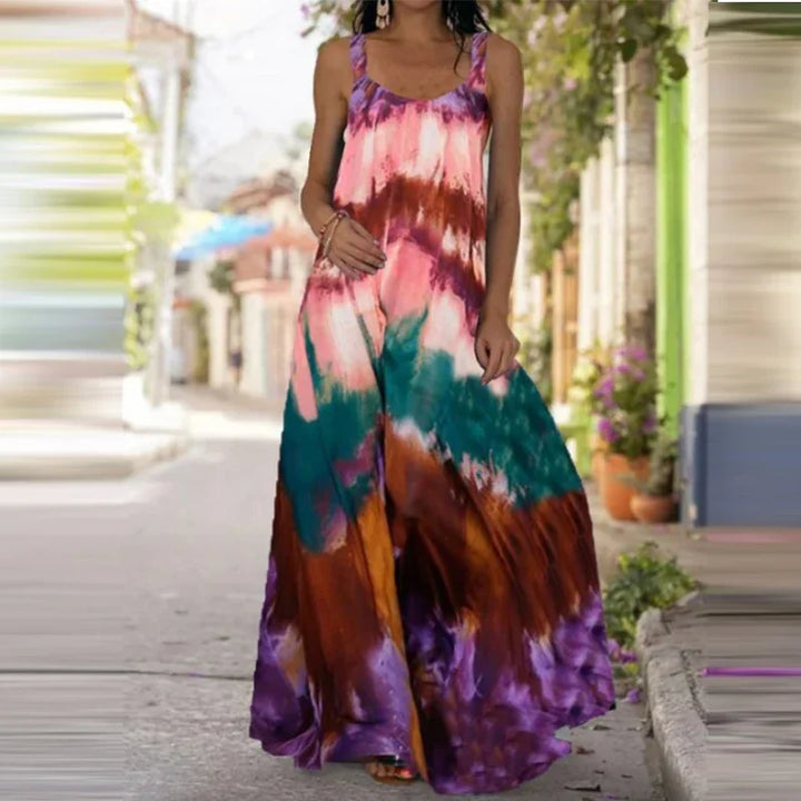 Vestido feminino elegante com estampa de chamas sem mangas, vestido longo casual de verão com estampa