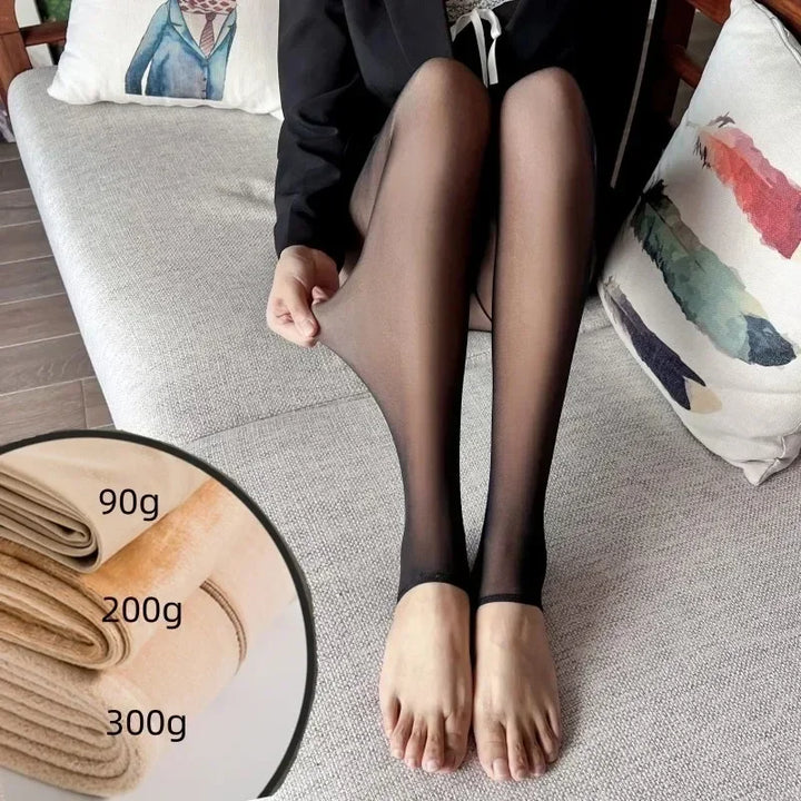 Meias-calças quentes para mulheres, leggings de lã de inverno, meias térmicas femininas, meias-calças com estampa isolada, efeito de pele, calças