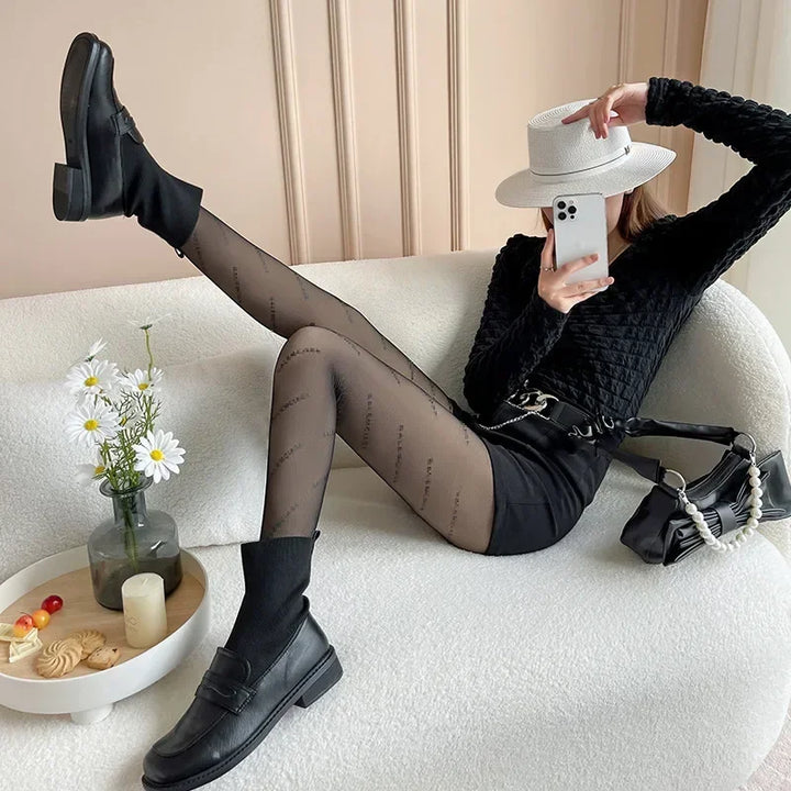 Meias-calças quentes para mulheres, leggings de lã de inverno, meias térmicas femininas, meias-calças com estampa isolada, efeito de pele, calças