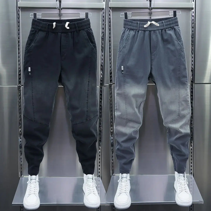 Calça jeans masculina casual solta e luxuosa, estilo boyfriend lavado, para primavera e outono, calça de cowboy casual solta, designer de rua