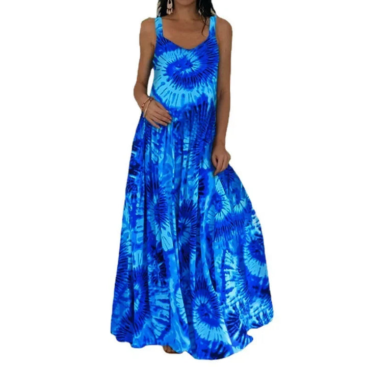 Vestido feminino elegante com estampa de chamas sem mangas, vestido longo casual de verão com estampa