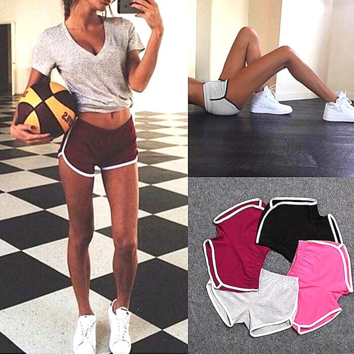 Shorts esportivos femininos de cintura média, slim fit, calças curtas elásticas altas para o verão, feminino, para corrida, exercícios, praia, calças curtas