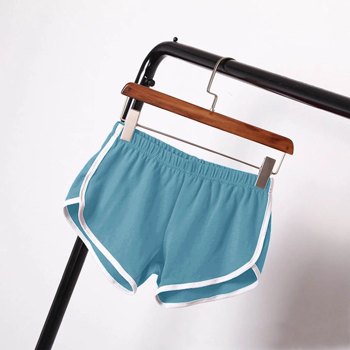 Shorts esportivos femininos de cintura média, slim fit, calças curtas elásticas altas para o verão, feminino, para corrida, exercícios, praia, calças curtas