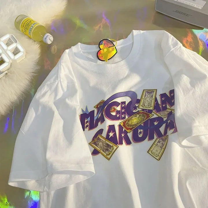 Camiseta feminina estampa de frutas Harajuku camiseta solta manga curta fofa kawaii camiseta grande roupas Y2k top anime camiseta gráfica
