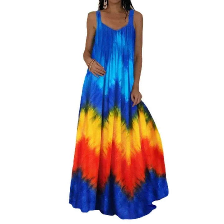Vestido feminino elegante com estampa de chamas sem mangas, vestido longo casual de verão com estampa