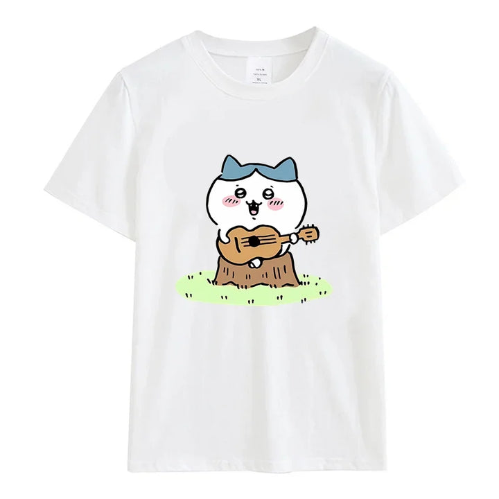 Roupas femininas Chiikawa Desenho animado Verão Impressão Roupas Mulheres Branco Gráfico Moda Feminina Streetwear Casual Tops Tee