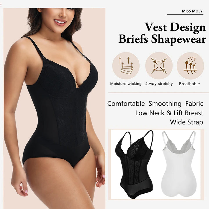 Mulheres Renda Shapewear Bodysuit Underwire Tummy Control Corporal Completo Shaperwear V-Neck Corset Top Macacão Briefer Lingerie Sexy Wear