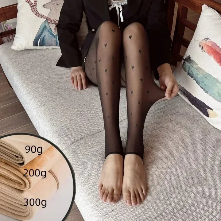 Meias-calças quentes para mulheres, leggings de lã de inverno, meias térmicas femininas, meias-calças com estampa isolada, efeito de pele, calças