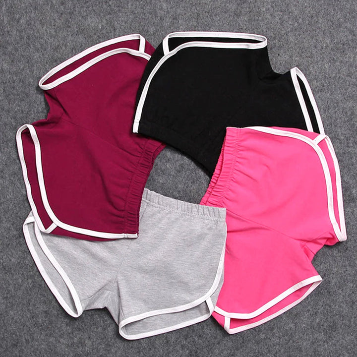 Shorts esportivos femininos de cintura média, slim fit, calças curtas elásticas altas para o verão, feminino, para corrida, exercícios, praia, calças curtas